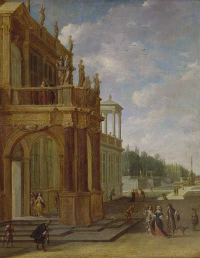 Människor på terrassen i ett palats av Isaac van Nickele
