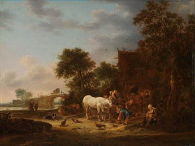 Värdshus med häst vid tråget av Isaac van Ostade