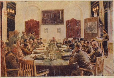 Möte för det revolutionära militärrådet, Sovjetryssland. c1925-1934 av Isaak Israilevich Brodsky