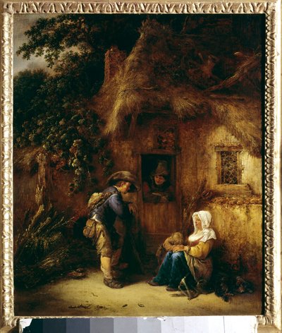 Samtal framför ett bondehus. Målning av Isaac Van Ostade (1621-1649) av Isack van Ostade