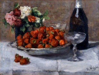 "Stilleben med champagne och jordgubbar" Målning av Isidore Verheyden (1846-1905) av Isidor Verheyden
