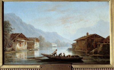 Schweiziska fiskare i Interlaken. Målning av Isidore Dagnan (1794 - 1873) av Isidore Dagnan