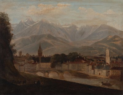 Utsikt över Grenoble, bergskedjan Belledonne i bakgrunden 1831 (Olja på duk) av Isidore Dagnan