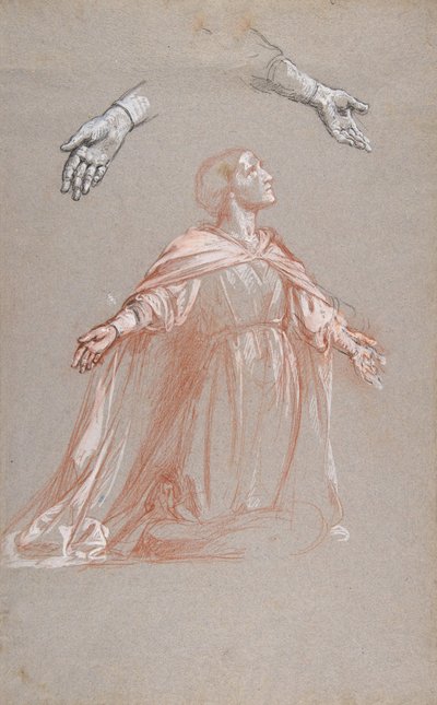Sainte Clotilde mellanregister, studie för väggmålningar i kapellet Saint Remi..., 1800-talet av Isidore Pils