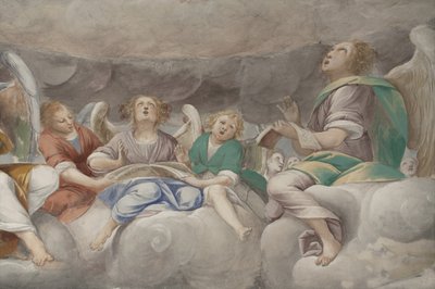 Änglar, musikeränglar och puttos, detalj av Paradiset med den evige Fadern, c.1623-34 (detalj av 3496185) av Isidoro Bianchi