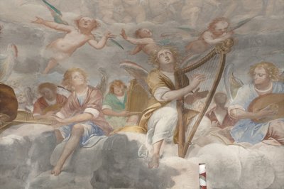 Änglar, musikeränglar och puttos, detalj av Paradiset med den evige Fadern, c.1623-34 (detalj av 3496185) av Isidoro Bianchi