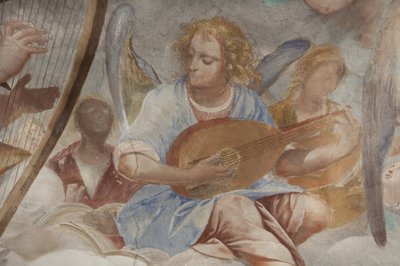 Änglar, musikeränglar och puttos, detalj av Paradiset med den evige Fadern, c.1623-34 (detalj av 3496185) av Isidoro Bianchi
