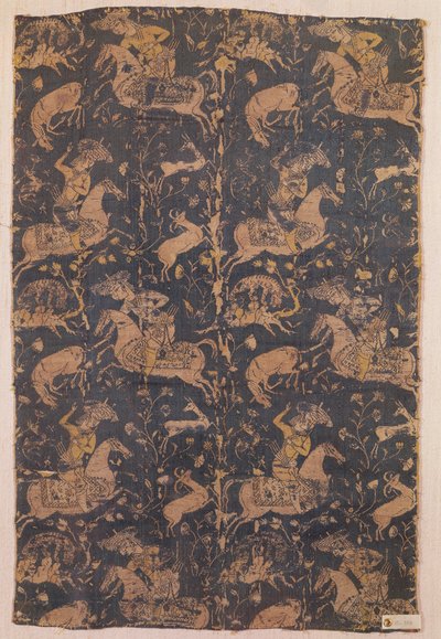 Tyg med mönster av jägare, från Iran, 1400-1500-tal (textil) av Islamic School