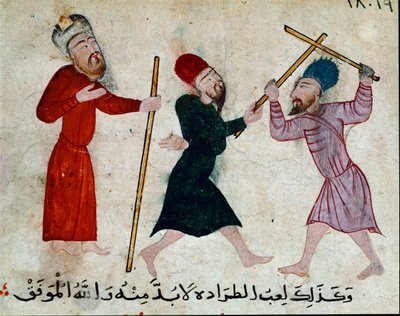 Islamisk konst: Teckning på pergament från Fatimidperioden (10-1000-talet) - Spel med pinnar - Målning på papyrus - Kairo, Museum of Islamic Art av Islamic School