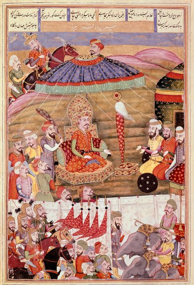 Islamisk konst: "" Sohrab (Saharab) ser igen på Roustams tält""" Persisk miniatyr från ett manuskript av den episka dikten "" Shahnameh"" (Shah Nama, Shahnama) (Kungarnas bok) av Ferdowsi (Firdawsi, eller Ferdawsi, eller Firdousi, ca 940-cirka 1020) (ms. 6 av Islamic School