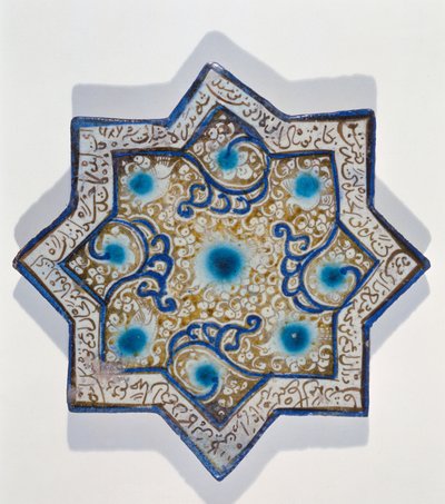 Stjärnformad överglaserad lövförgylld kakel i stil med Takht-e Solaiman, 1200-1300-tal (keramik) av Islamic School