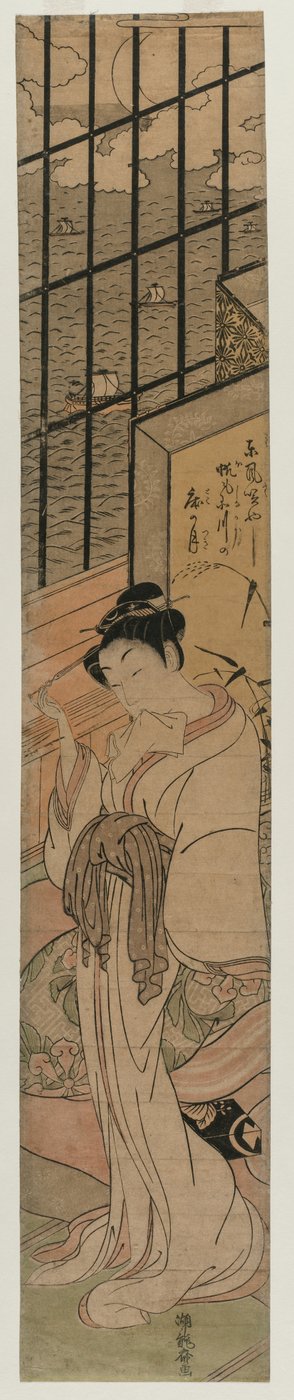 Courtesan i ett rum med utsikt över Edo Bay av Isoda Koryusai