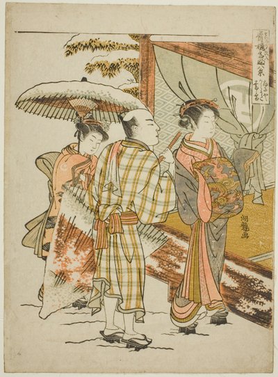 Karauta of the Ogiya in Evening Snow (Ogiya Karauta bosetsu), från serien "Eight Views of Famous Beauties of the Pleasure Quarters (Seiro meifu hakkei)" av Isoda Koryusai