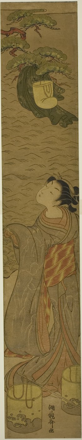 Parodi på Matsukaze som dansar under Yukihiras mantel av Isoda Koryusai