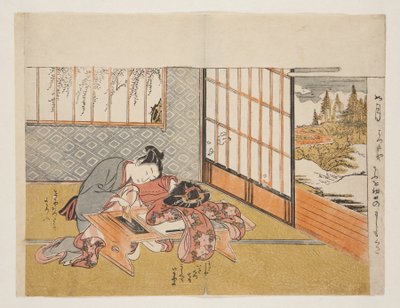 Prosperous Flowers of the Elegant Twelve Months (Furyu juniki no eiga) (träblockstryck i färg) av Isoda Koryusai