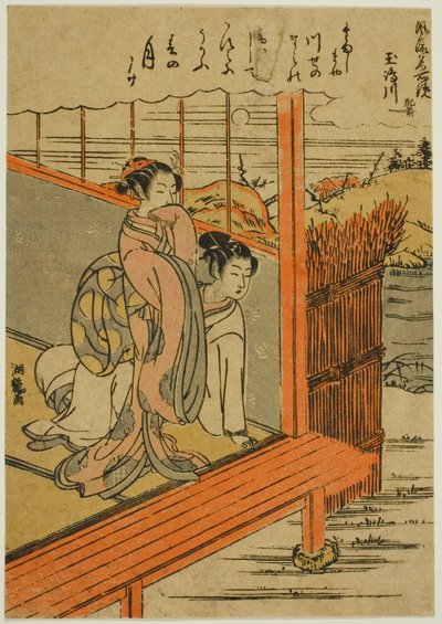 Pastor Tamashima Alla medlemskostnader P Lovinse (Tamashima River, Hizen), från serien av Isoda Koryusai