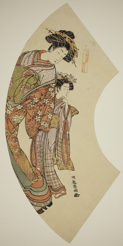 Courtesan Hanaogi från Ogiya och hennes skötare, från serien Fans of the East av Isoda Koryusai