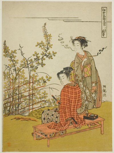 The Eighth Month at Hagi Temple (Hachigatsu Hagidera), from the series "Famous Places in Edo in the Twelve Months (Edo meisho junigatsu)" av Isoda Koryusai