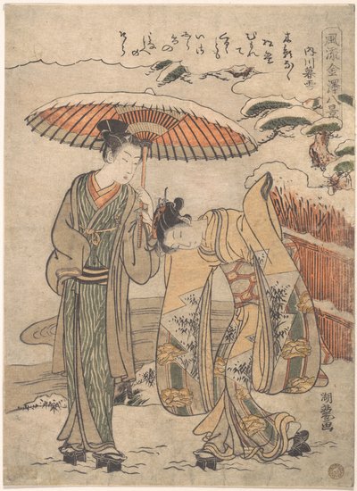 Kvällssnö vid Uchikawa av Isoda Koryusai