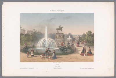 Zicht op de Place Napoléon te Lyon Lyons. Placera Napoleon (titel på objekt) Hedendaags Frankrijk (serietitel) Frankrike nuförtiden (serietitel på objekt) av Isodore Laurent Deroy