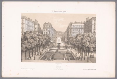Zicht op de Place en de Rue Impériale te Lyon Lyons. Imperial Square and Street (titel på objekt) Hedendaags Frankrijk (serietitel) Frankrike nuförtiden (serietitel på objekt) av Isodore Laurent Deroy