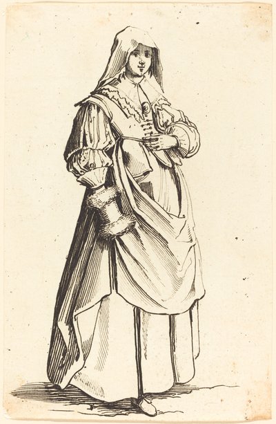 Bourgeoise med muff, vänd åt höger av Israel Henriet after Jacques Callot