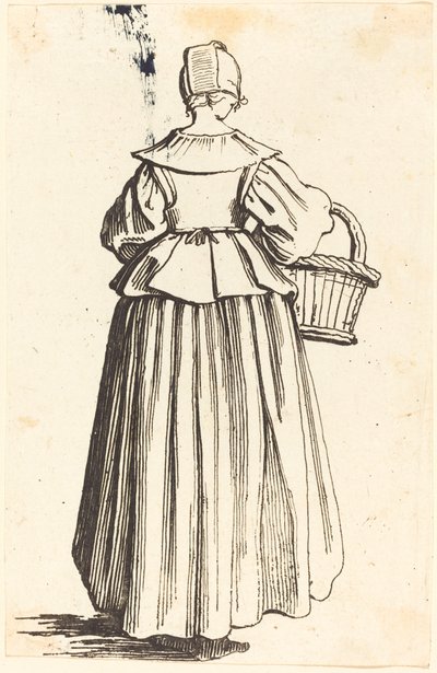 Bondekvinna med korg, sedd bakifrån av Israel Henriet after Jacques Callot