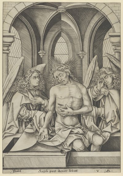 Kristus som sorgens man mellan två änglar, ca. 1500., ca. 1500. av Israhel van Meckenem
