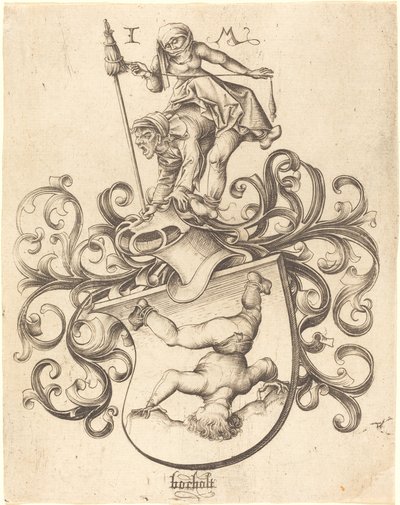 Vapensköld med Tumbling Boy, ca. 14801490. av Israhel van Meckenem
