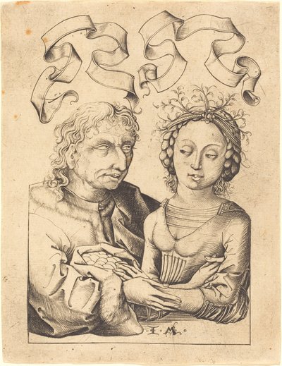 The Foolish Old Man and the Young Girl, ca. 14801490. av Israhel van Meckenem