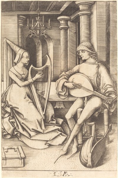 Lutspelaren och harpisten, ca. 14951503. av Israhel van Meckenem
