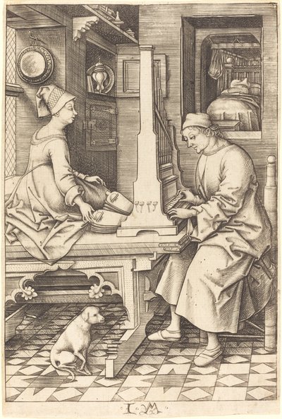 Orgelspelaren och hans hustru, ca. 14951503. av Israhel van Meckenem