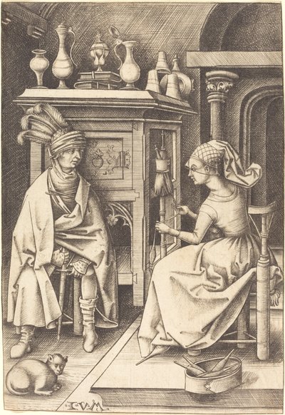 Besöket hos spinnaren, ca. 14951503. av Israhel van Meckenem