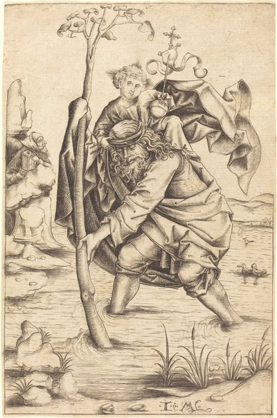 Sankt Christopher av Israhel van Meckenem after Master of the Housebook