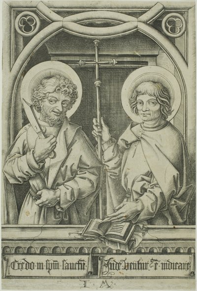 Sankt Bartolomeus och Sankt Filippos från De tolv apostlarna av Israhel van Meckenem the younger