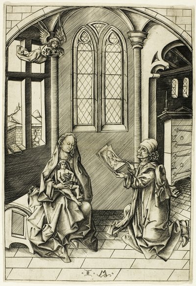 Sankt Lukas porträtterar madonnan av Israhel van Meckenem the younger