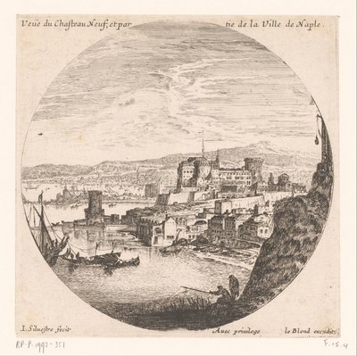 Utsikt över Castelnuovo Vue du Chateau neuf et partie de la Ville de Neapel (titel på objekt) Olika vyer av hamnar (serietitel) Divers veues de Ports de mer (serietitel) av Israël Silvestre