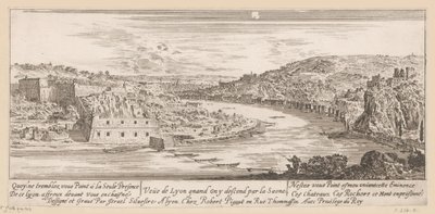 Utsikt över Lyon i en krök av Saône Veue de Lyon quand on y descend par la Saone (titel på objekt) av Israël Silvestre