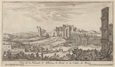 Vy över Navicule St. Estienne le Rond och Colosseum i Rom av Israël Silvestre