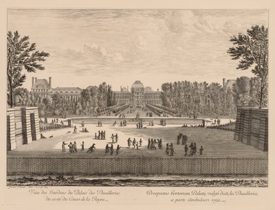 Utsikt över Tuileriepalatset och trädgårdarna, från Cours la Reine-sidan, 1673. av Israël Silvestre