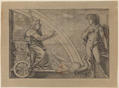 Juno i en vagn dragen av påfåglar av Italian 16th Century