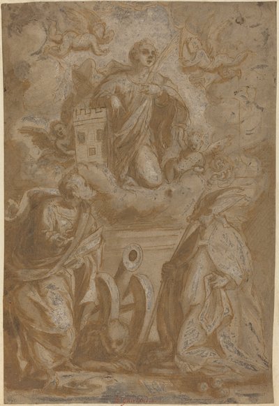 Saint Barbara in Glory med Saints Nicholas och Hieronymus av Italian 16th Century