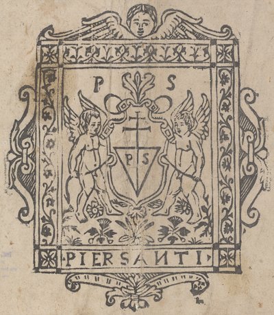 Två Putti med sköld inskriven Pier Santi av Italian 16th Century
