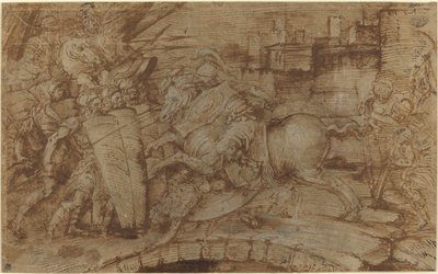 Horatius Cocles försvarar Rom av Italian 16th Century or Master of the Victoria and Albert Diableries