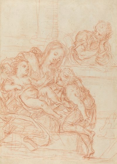Madonna och barn med de heliga Johannes och Josef [recto] av Italian 17th Century