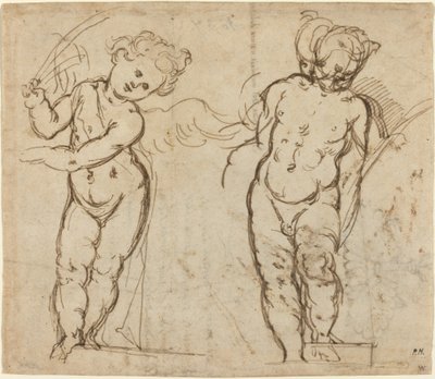 Två stående Putti [recto] av Italian 17th Century