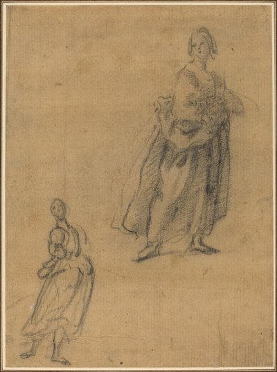 Två studier av en stående kvinna av Italian 17th Century