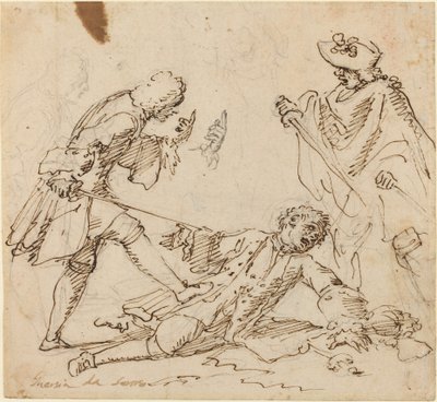 Tre män slåss av Italian 17th or 18th Century
