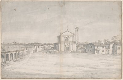 En stadskärna med en kyrka av Italian 18th Century