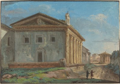 Tempio della Fortuna Virile med Tempio di Vesta på avstånd av Italian 18th Century